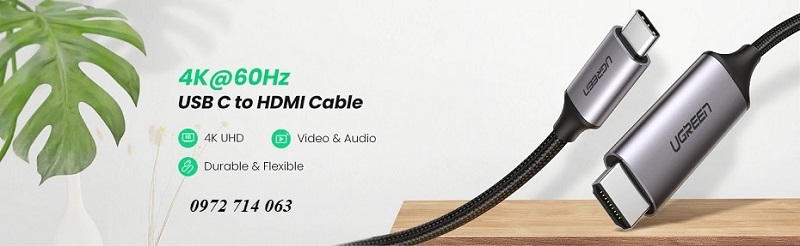 Cáp chuyển đổi USB TypeC sang HDMI, có chíp, 1,5M Ugreen 50570, đen xám